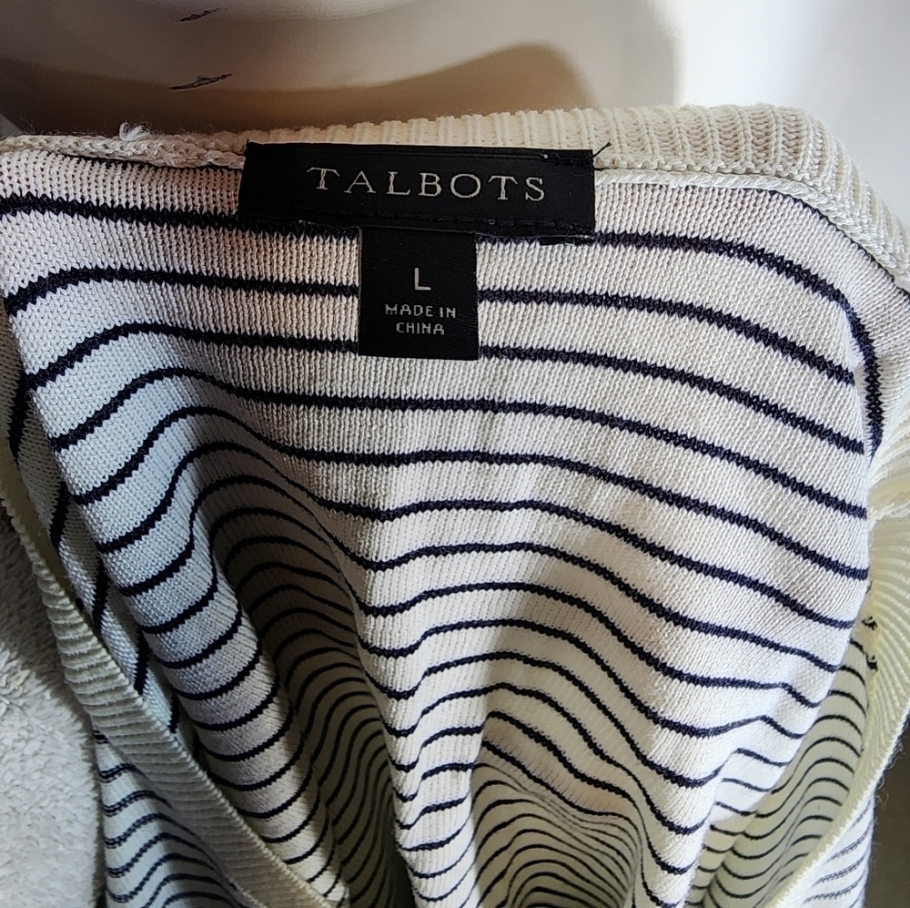 Talbots embroidered 3D long sleeves beaded stripped top Size Large - Picture 6 of 13